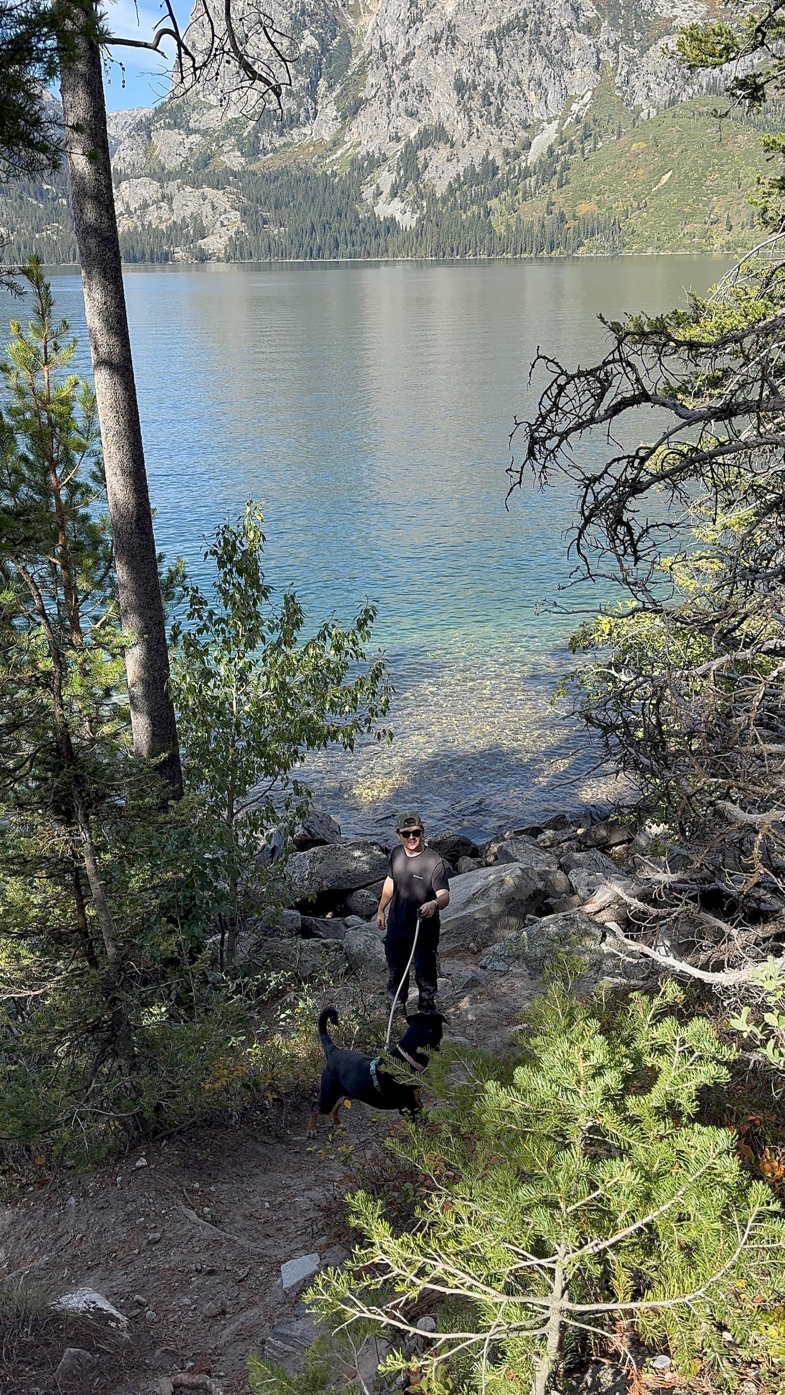 Hiking along the shore of Jenny Lake with the dog